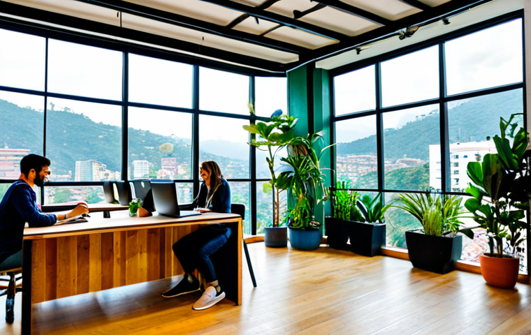 디지털 노마드가 가장 많이 찾는 도시 - Medellín Coworking Space**

"A brightly lit coworking space in Medellín, Colombia, filled with digit...