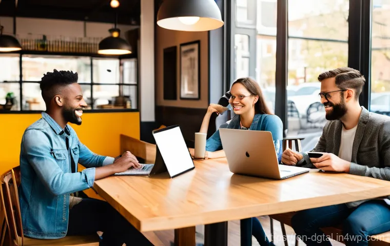 디지털 노마드가 자주 찾는 커피숍 - A focused digital nomad, a woman in her late 20s, is comfortably seated in a plush, ergonomic armcha...