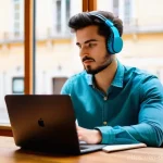 Home 10 디지털 노마드의 시간에 대한 철학 - **Prompt 1: Focused Productivity in a Vibrant Cafe**
A diverse young digital nomad, approximatel...