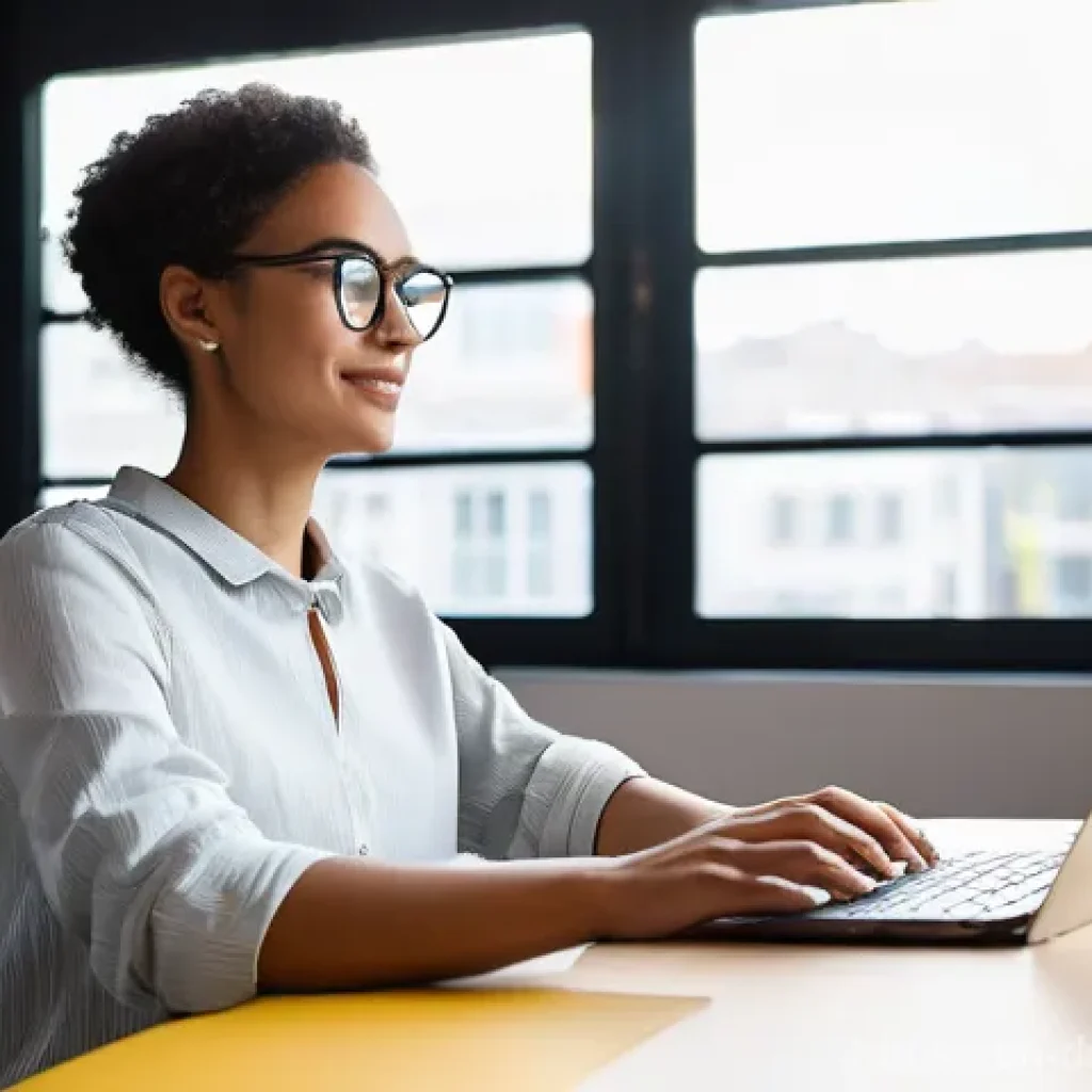 디지털 노마드의 글로벌 작업 환경 조성 - **"A modern, diverse digital nomad, a woman in her late 20s, with a focused yet calm expression, sit...