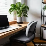 디지털 노마드의 커플 여행 팁 - A cozy, modern Airbnb living room converted into two distinct work zones for a couple: one side with...
